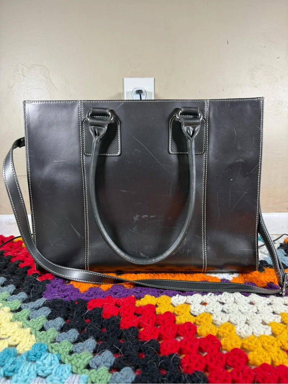 Wilsons Leather Black Leather Laptop Tote